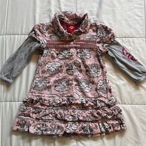 Oilily Girls' Pink Layered Ruffle Dress with Gray Long Sleeves